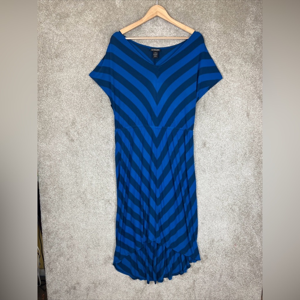 Lane Bryant Dress Womens 14/16 Blue Stripe Short Sleeve High Low Stretch- 1338*
